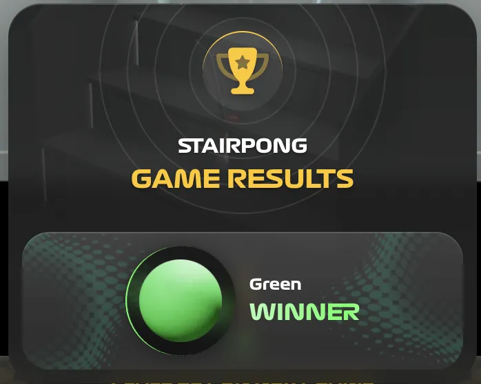 Stairpong race results screen showing the winning ball color