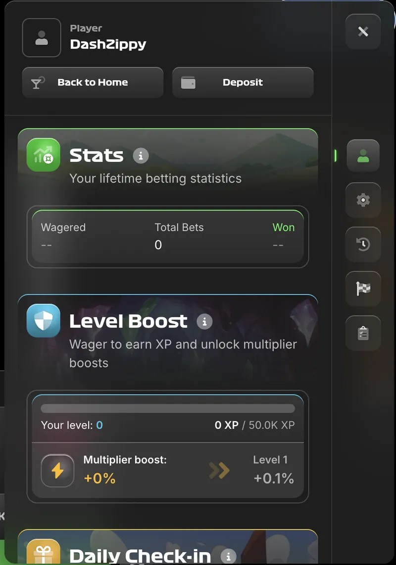 Stairpong player profile dashboard showing level, XP, and lifetime statistics